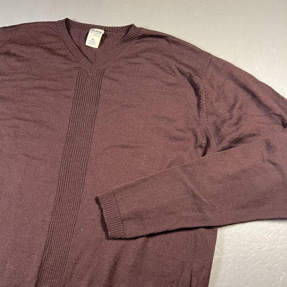 Pure‎ Stuff Nordstrom Sweater Mens XL Brown Merino Wool V Neck Knit Pullover